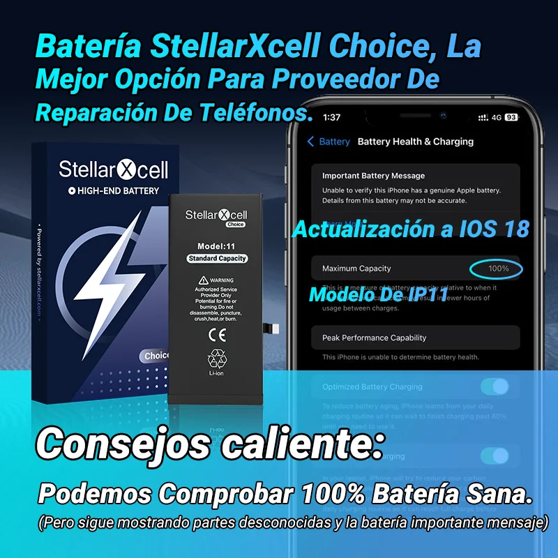Batería StellarXcell Choice OEM de repuesto para iPhone SE 7 8 X XR XS XSMAX iPhone11 12Pro 13Mini 14Plus 15Promax con herramienta gratis 2