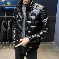 Padding Lightweight Puffer Down Jackets for Men Glossy Parkas Collared Man Padded Coat Hot Korean Luxury Clothing Style Youth