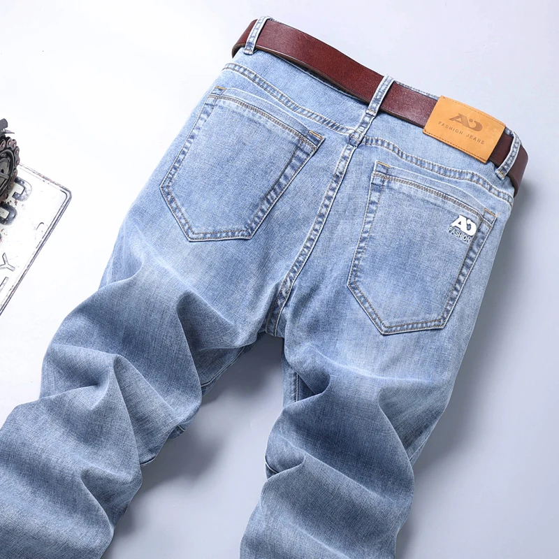 Light Blue Fashion Jeans Men's Korean Straight Elastic Comfort Denim Pants Male Business Casual Spring Autumn Trousers Clothes