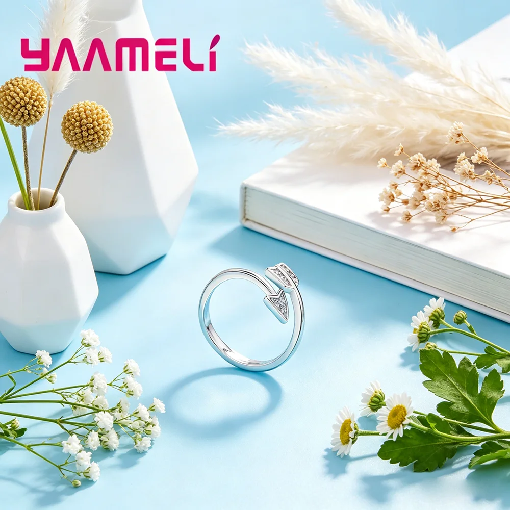 Hot Sale Women Special Arrow Shape Rings Adjustable 925 Sterling Silver Rings Fashion Anniversary Rings Jewelry Accessory