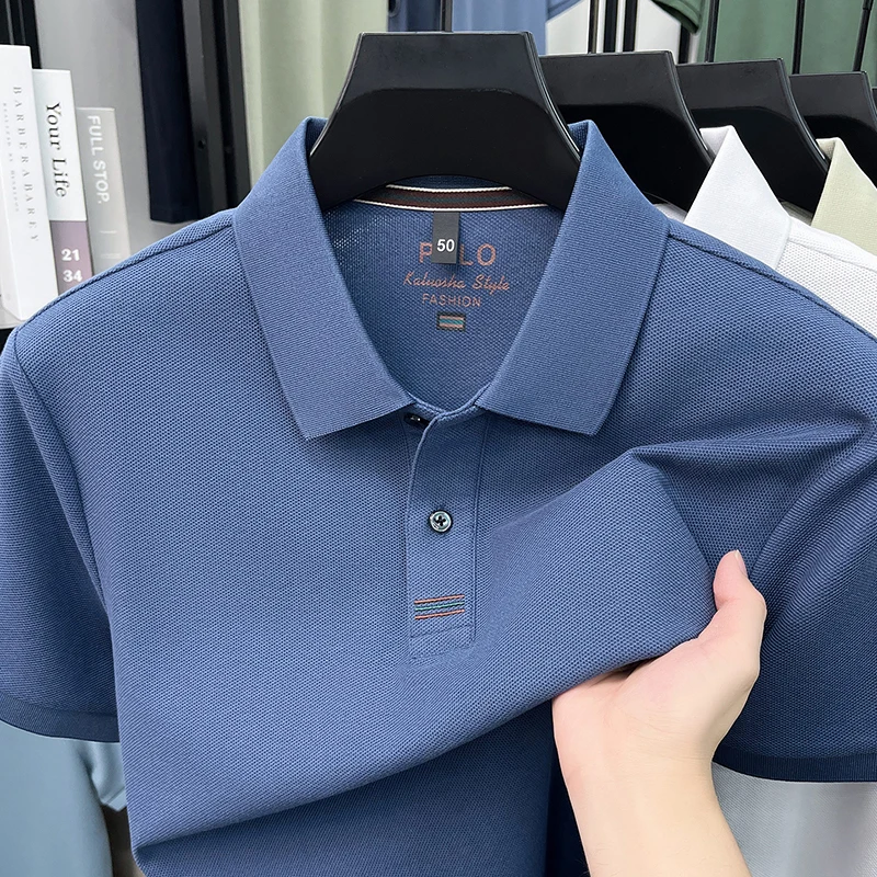 100% pure cotton short sleeve polo shirt high-quality brand solid color business casual men's T-shirt summer new breathable top