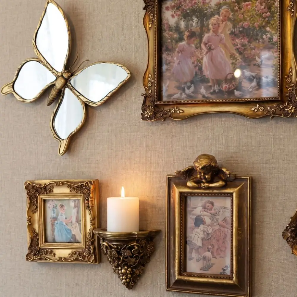 Retro Style Wall Decoration Vintage Light Luxury Resin Decorative Mirror Wall Art Unique Gifts Home Decoration Wall Background