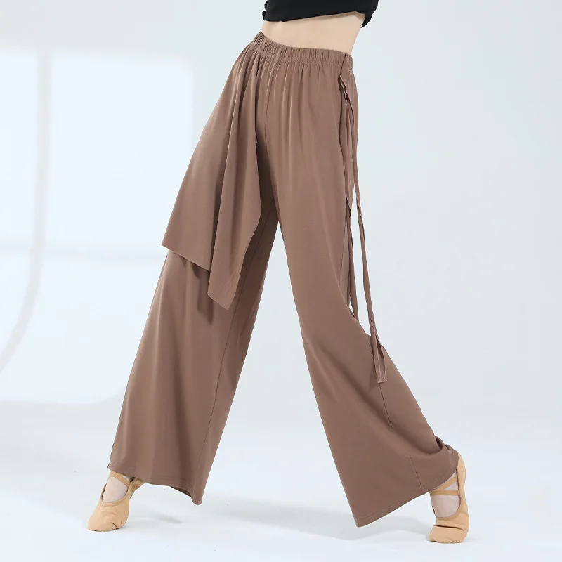 

Modern Ballet Practice Yoga Pants for Women - Loose Straight Legs Classical Dance with Ribbons - Jazz Performance Long Pants