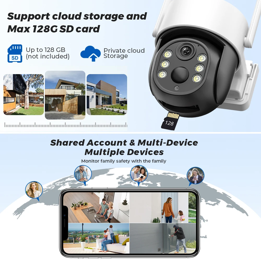 WiFi PTZ Camera Outdoor Wireless Solar IP Camera 4MP HD 7800mAh Battery Video Surveillance Camera Long Time Standby iCsee APP