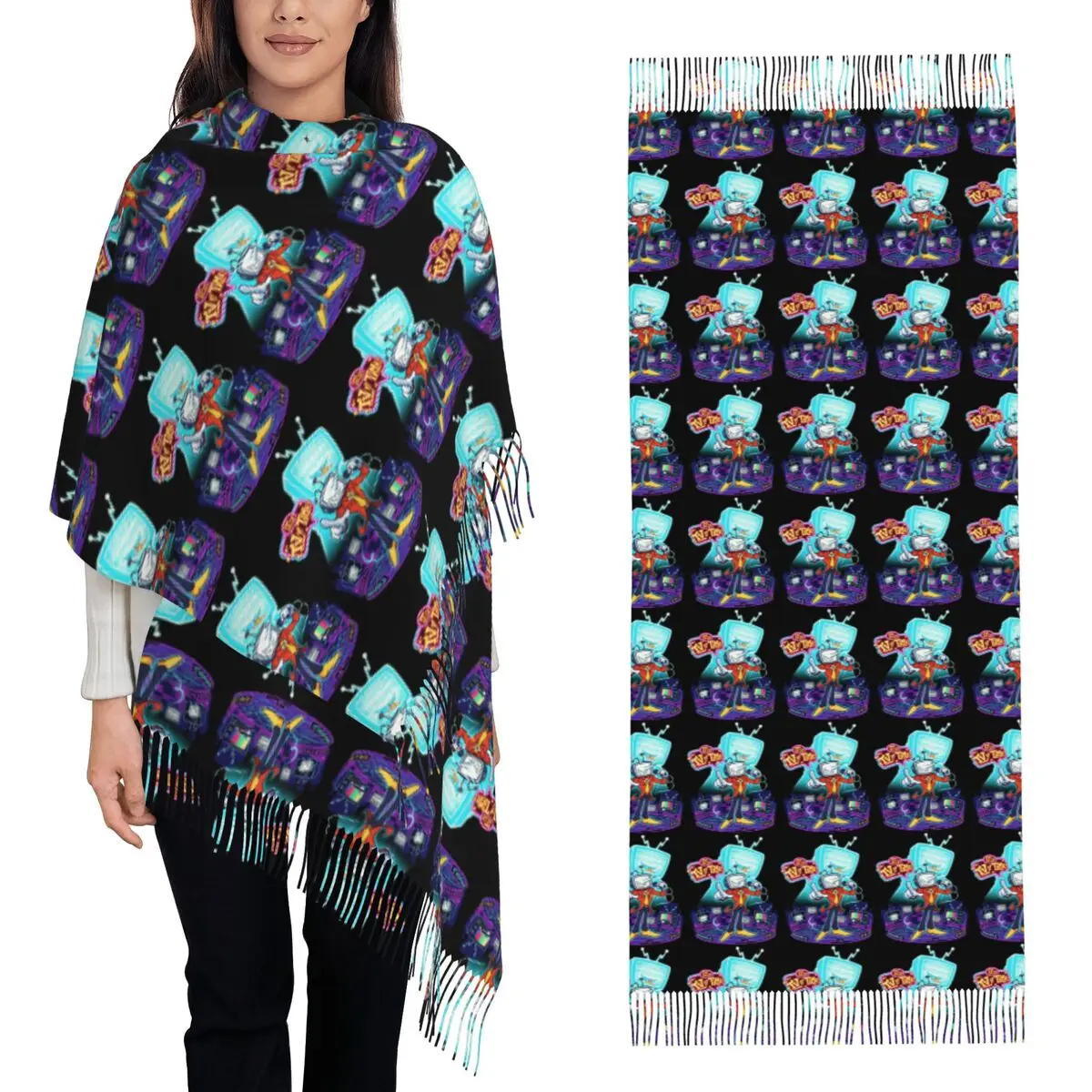 Deltarune Mr Tenna's TV Time Scarf Tassel Scarves Women Soft Warm Shawls and Wraps Long Fall Winter Shawl Wrap