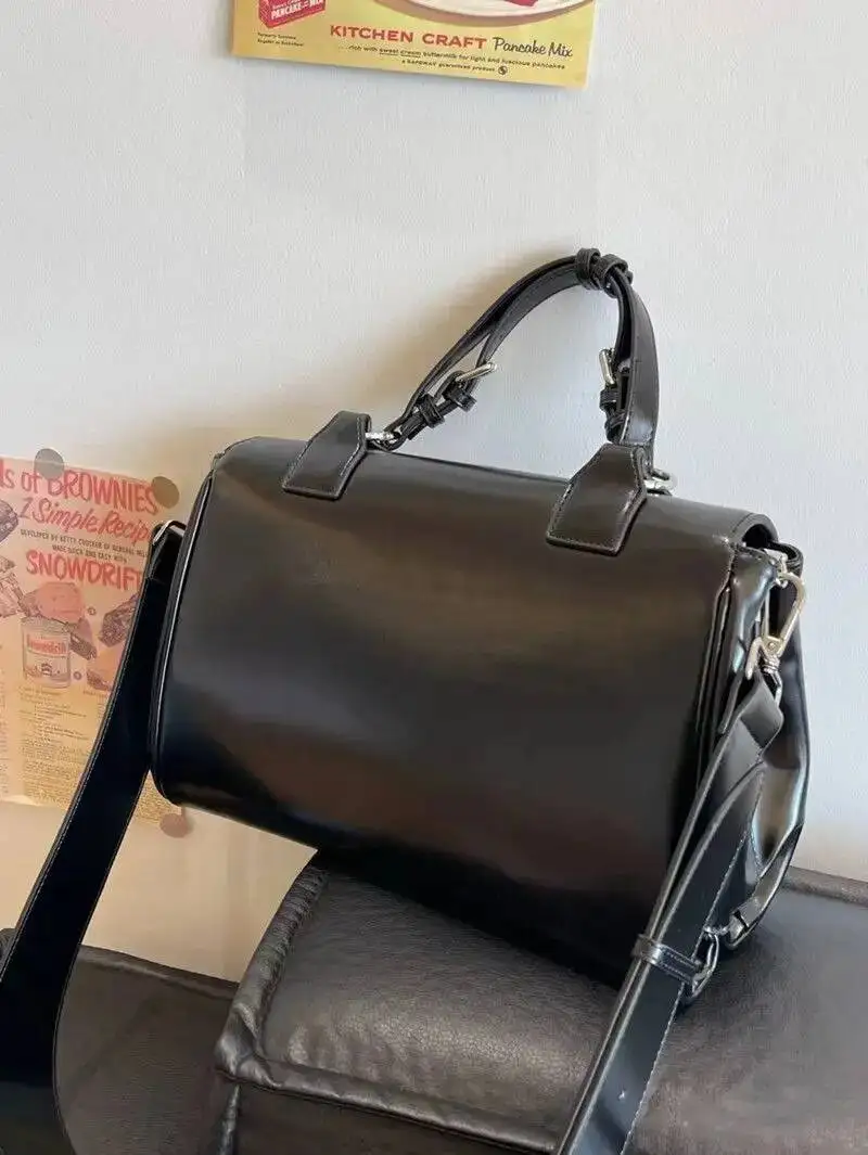 Bloom Vintage Black Handle Messenger Women High Street Pu Leather Y2k Hand Bag Female Retro Large Capacity Handbag Purse