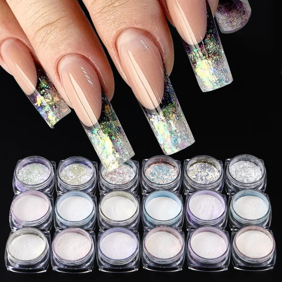 Polvo de ópalo Aurora para uñas, escamas de Hada, perla, purpurina, espejo camaleón, frotamiento, pigmento cromado, polvo para manicura, decoración de Arte de uñas DIY