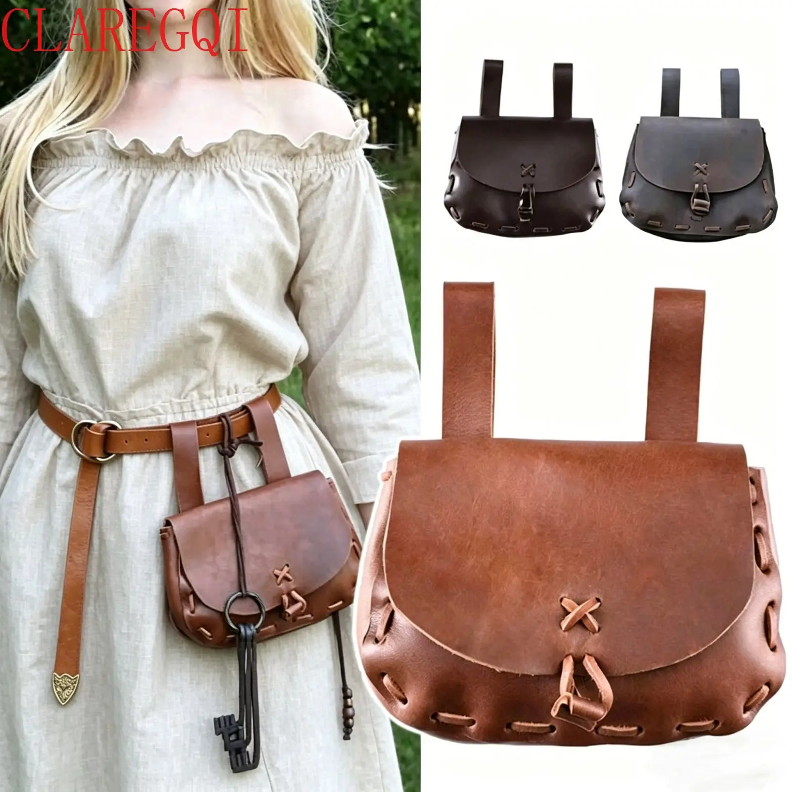 Hot selling European and American medieval Renaissance drawstring waist bag COSPLAY daily wallet boat shaped Viking style prop