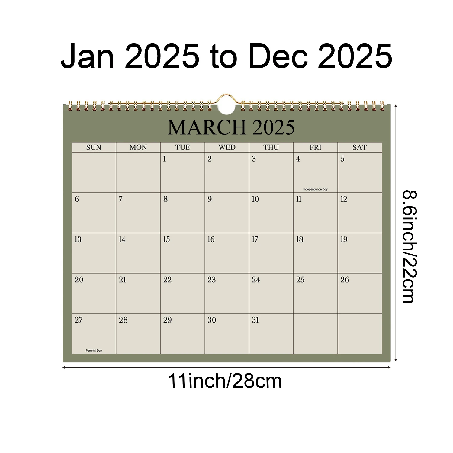 2025Calendar 2025 - 12 Months Wall Calendar from Jan 2025 to Dec 2025, 8.7