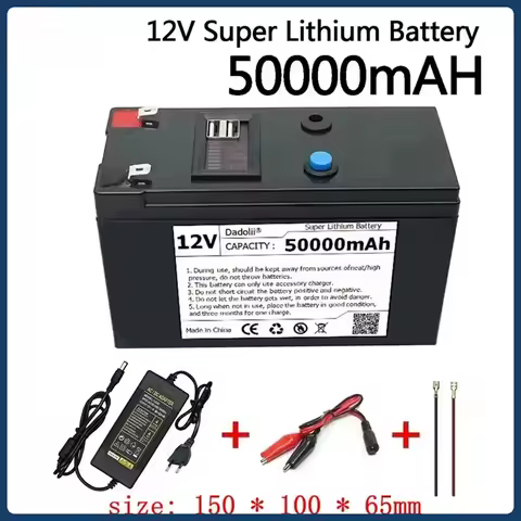12V Battery 50Ah 18650 lithium battery pack Rechargeable battery for solar energy electric vehicle battery+12.6v3A charger