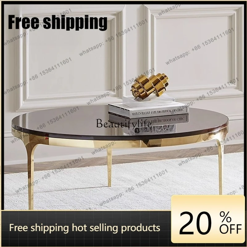 HJ Modern Simple Marble Edge Few Round Sofa Tempered Glass Corner Few