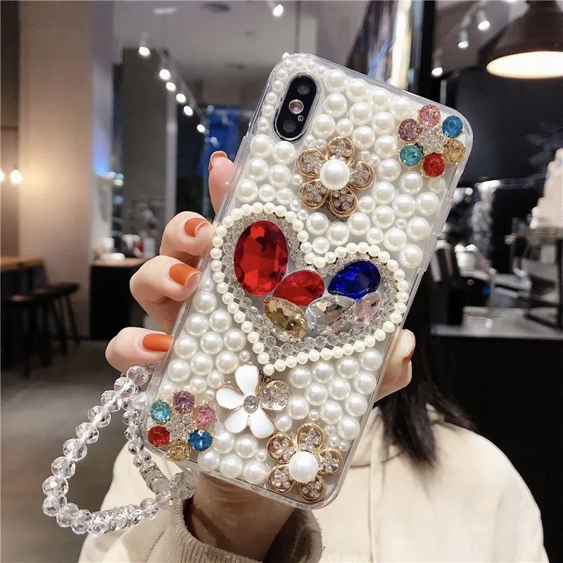 

Bling Jewelry Diamond Pendant Case for Samsung Galaxy S24 S20 Plus S21 FE S22 23Ultra Note20 Ultra, Colorful Love Flower Cover