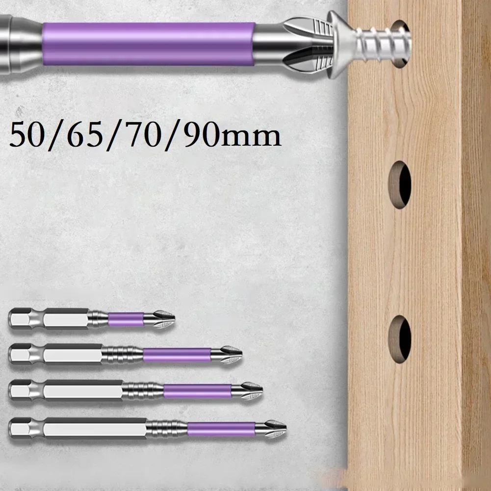 3pcs MagneticImpact Bits, High Magnetic Cross High Torque Hardness Screws, 25/50/65/70/90mm Waterproof Ph2 Screwdriver Bit Set