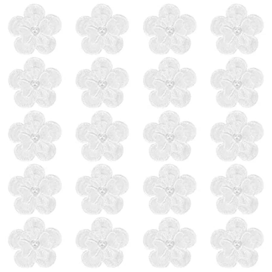 

20Pcs Embroidery Flowers Sew On Patches 3D 2 Layers Lace Flower with Imitation Pearl Lace Embroidered Appliques for Wedding Bri