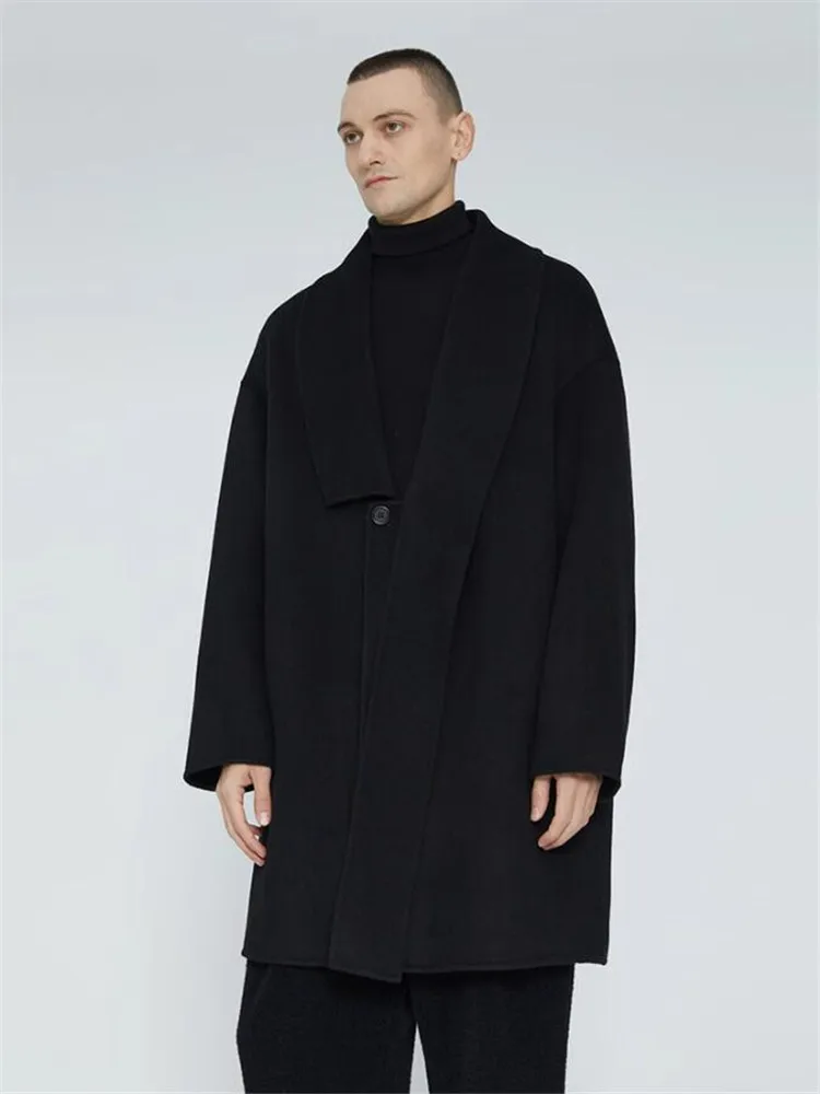 2024 Autumn/Winter double-sided wool coat for men Loose medium length simple designer wool coat coat for men