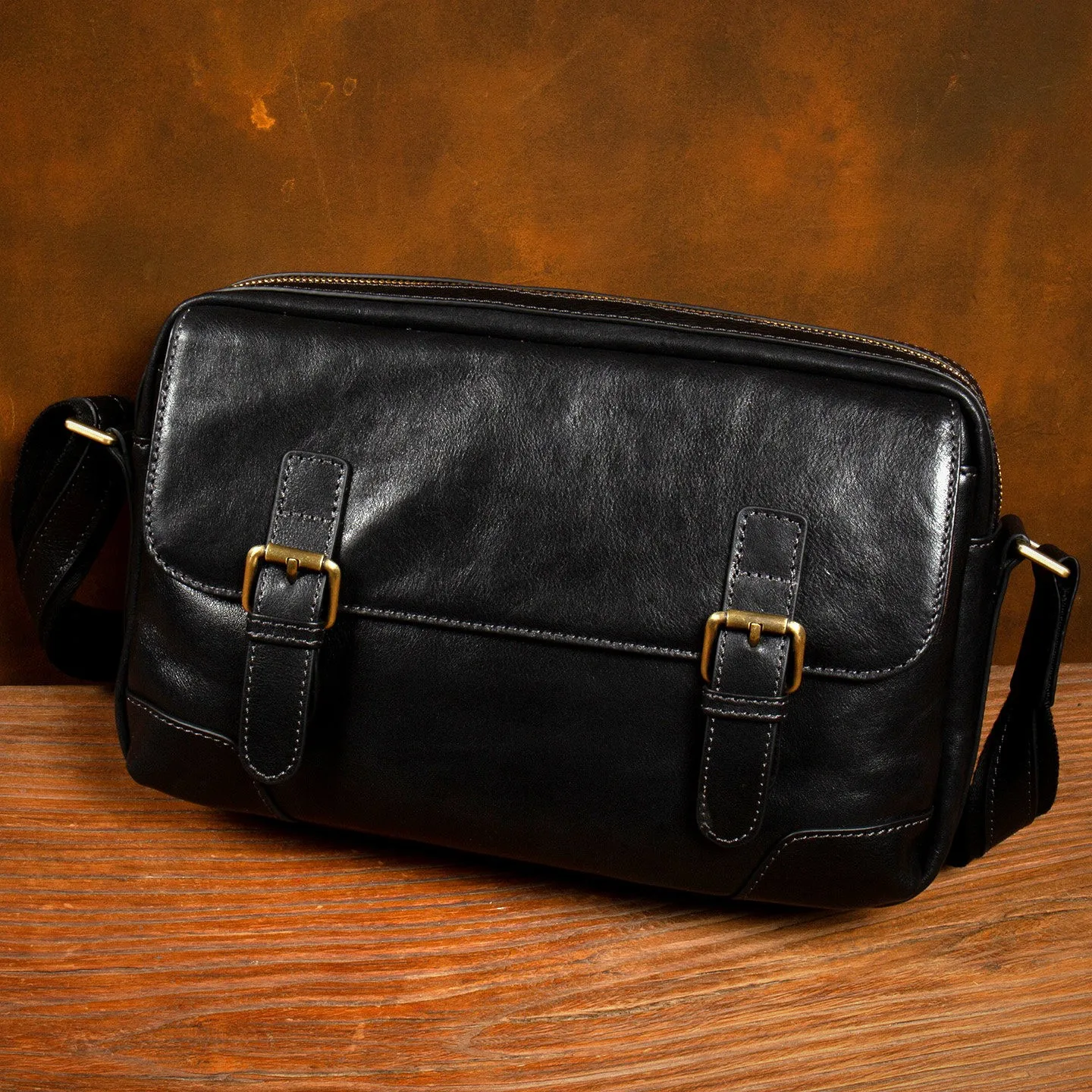 Commuter Genuine Leather Crossbody Bag, Casual Men's Bag, Trendy Top-Grain Vegetable-Tanned Cowhide Shoulder Bag