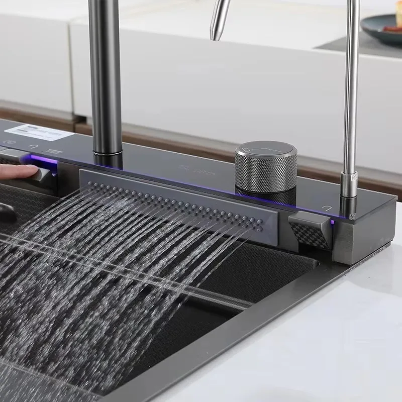 

【Best-selling】Modern Waterfall Kitchen Sink Single Bowls Kitchen Sink Stainless Steel Kitchen Sink