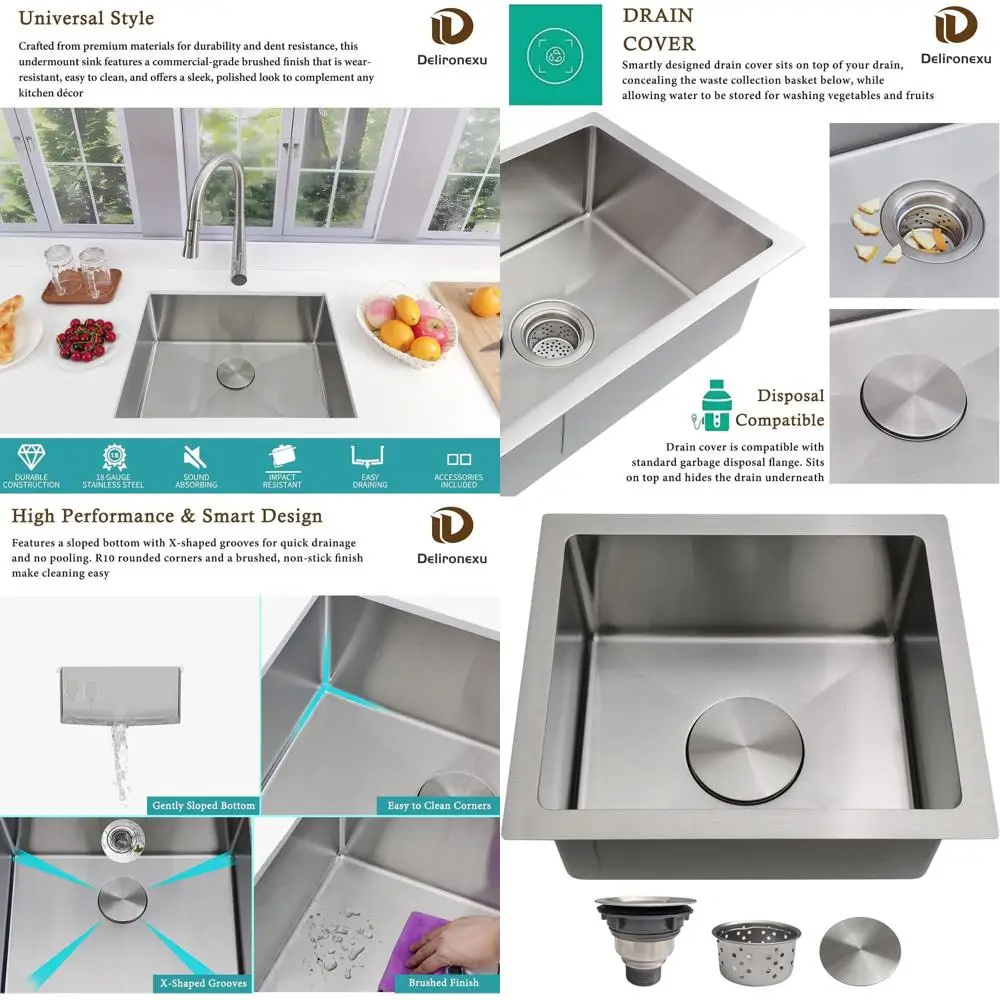 

13 Stainless Steel Undermount Bar Sink - 18 Gauge, Single Bowl, Brushed Finish for Small Kitchens, Outdoors & RVs