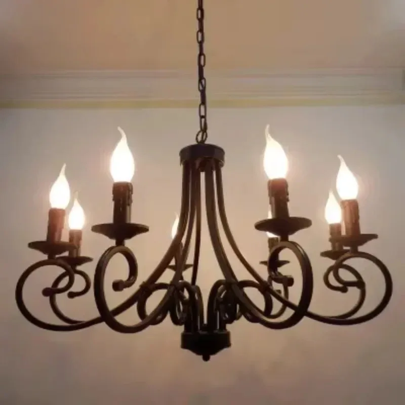 America Country Brief Style Wrought Iron Chandelier Candles Classical 8 Pieces E14 Bulb Chandeliers Light Fixture