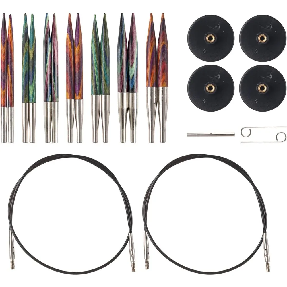 US Local Stock Mosaic Wood Short Interchangeable Knitting Needles Set US 4-10 7 Sizes 2.75 Inch Multicolor Cables End Caps