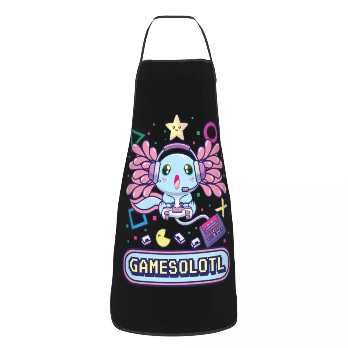 Gamesalotl Axolotl Playing Video Game Apron Women Men Unisex Bib Cute Salamander Cooking Kitchen Tablier Cuisine Chef Baking