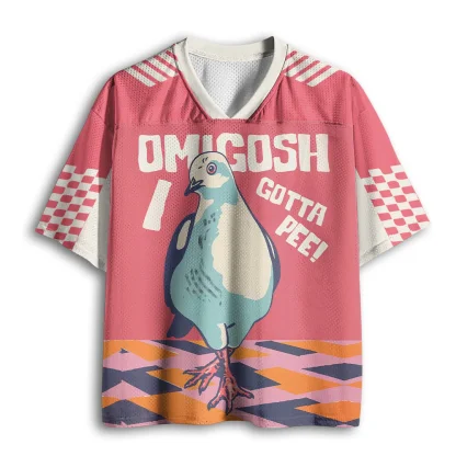 Men Mesh V Neck T-shirt Funny Pigeon OMIGOSH GOTTA PEE Print Summer Loose Short Sleeve Top