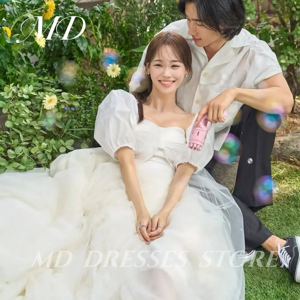 

MD Simple White A-line Wedding Dresses Square Collar Puff Sleeves Korea Photo shooting 웨딩드레스 Customized Floor-Length Bride Gowns