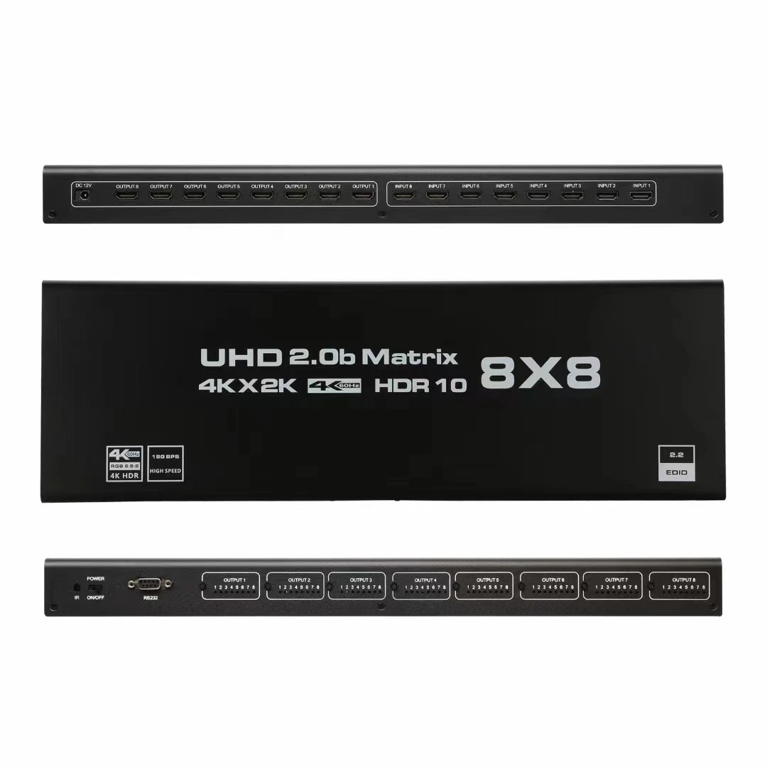 مفتاح مصفوفة HDMI2.0 8x8 4K 60 هرتز: مقسم محول سلس 8 في 8 مخرج مع تحكم HDCP2.2، HDR10، RS232 ودعم EDID