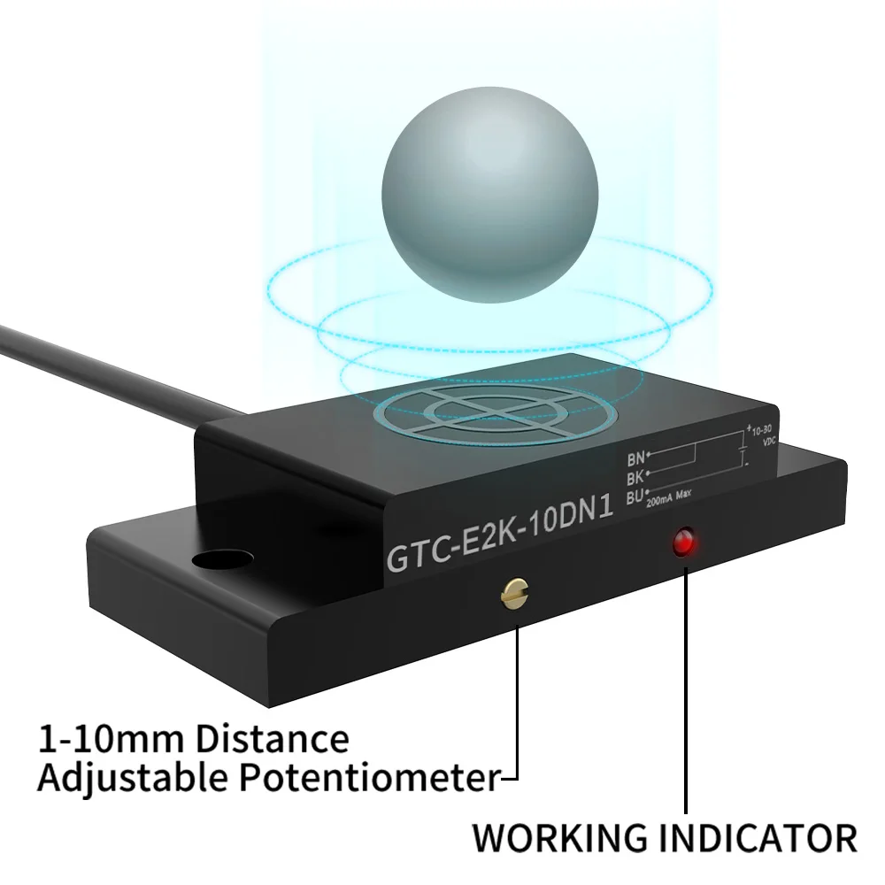 GTRIC E2K Series Proximity Sensor Matrix Capacitive Switch 10-30V DC 3-wire NPN PNP Sensing Distance 10mm Adjustable