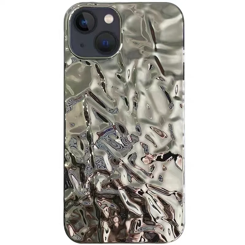 Überzug Metall Farbe Silber Zinn Folie Falten Fall Für iPhone 14 13 12 11 15 16 Pro Max Mini XS XR X 7 8 Plus Silikon Telefon Fall