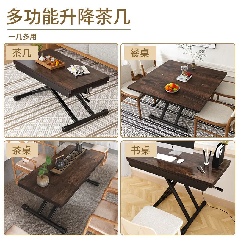 Small apartment multi-functional rock slab mobile lifting and folding coffee table integrated