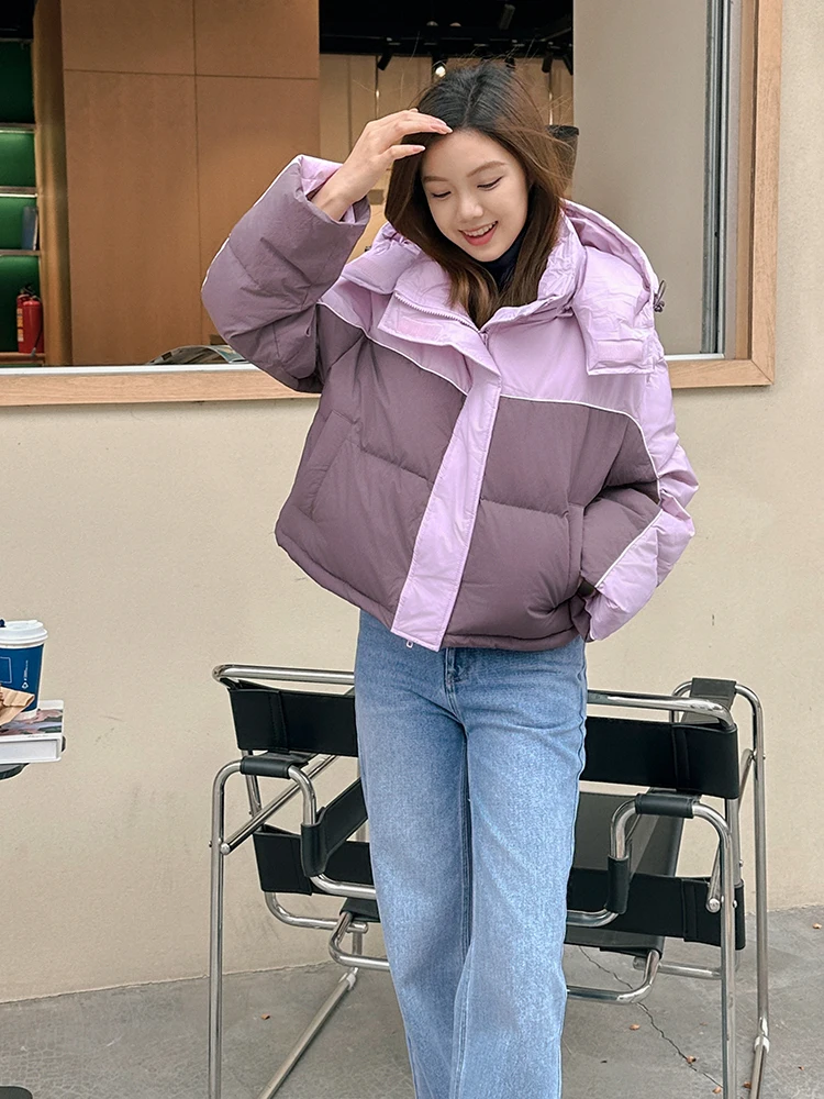 

Retro Patchwork down Jaet ort Pants Anti-Wind Warm Color Colion Commute Versatile Goose down Outerwear Winter Cotton C...