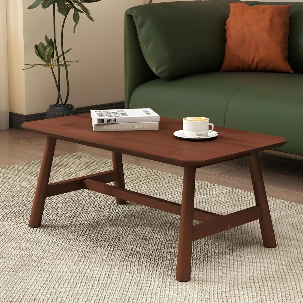 

35.5” Coffee Table, Rectangle Coffee Tables With Wood Legs For Living Room Bedroom, Walnut Color