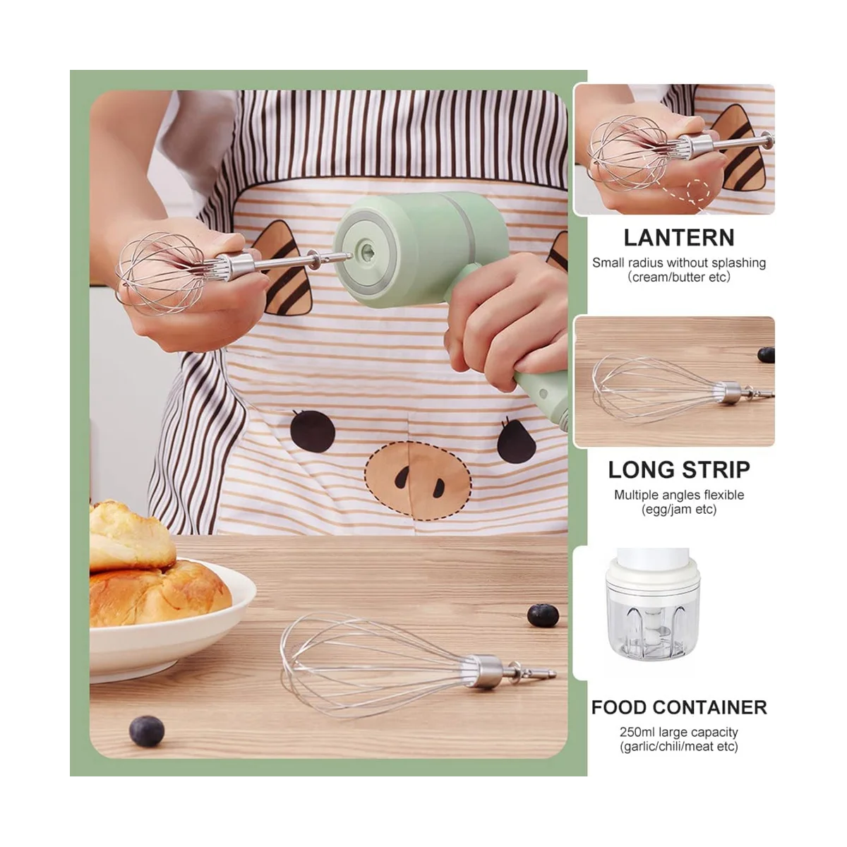 Batidora eléctrica de mano inalámbrica, portátil, multialimentos, para mezclar huevos, batir crema, picar ajo