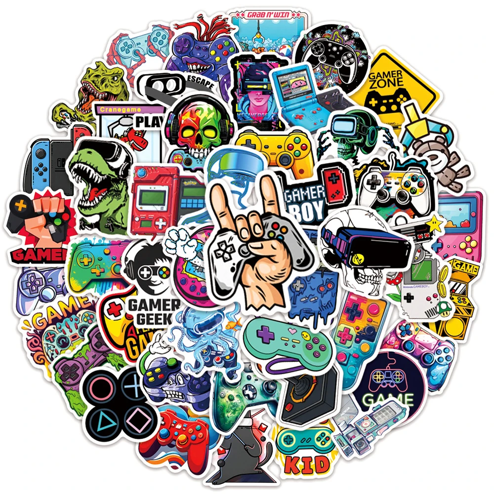 10/30/50pcs Funny Cartoon Vedio Game Stickers Cool Skull Joystick Gamepad Decals DIY Skateboard Phone Diary Scrapbooking Sticker