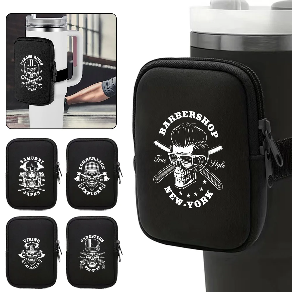 Double Zipper Water Cup Bags Type of Running Skull Pattern Series Water Bottle Handheld Made of Nylon Material Water Cup Bag