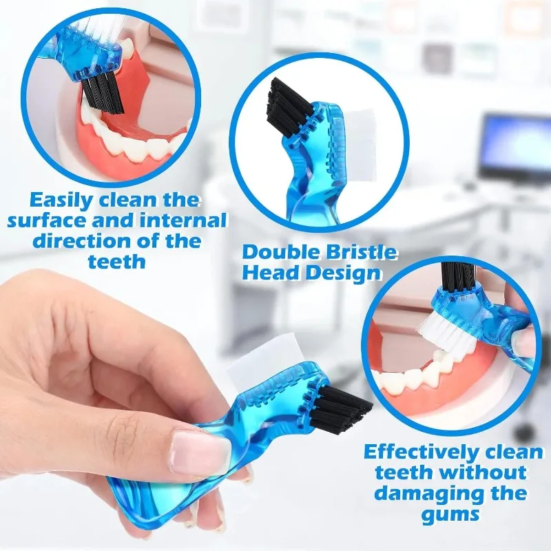 40Packs Mini Cleaning Denture Brush Toothbrush Bristles & Ergonomic Rubber Handle Portable False Teeth Brush Oral Cleaning Tools