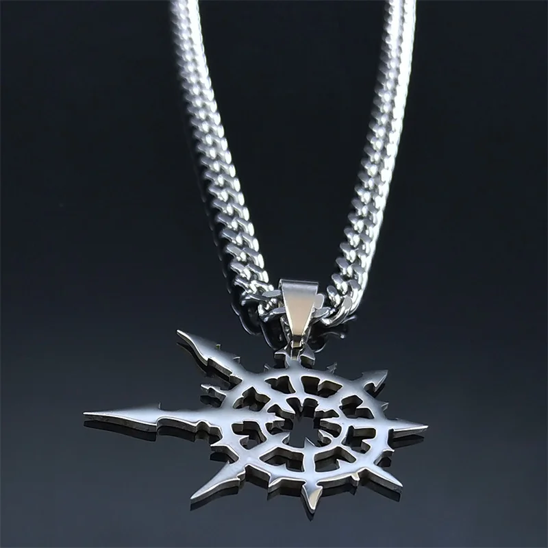 Chaos Star Stainless Steel Pendants Necklaces Men/Women Army Lot Ork Tau Shirt Pin Band Necklaces Jewelry N4200S06 view 3