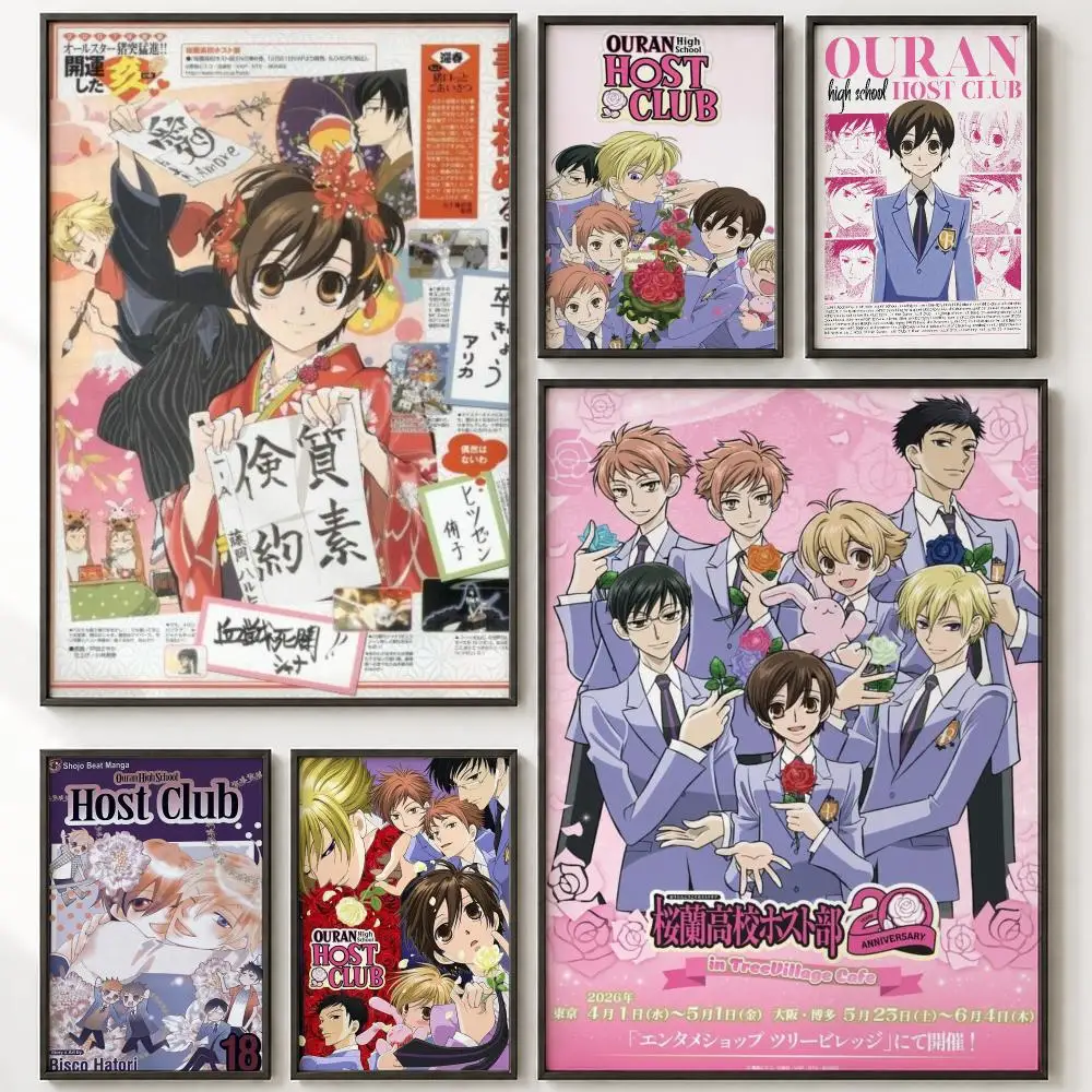 Famous Entertainment O-Ouran High School Host ClubS Poster Vintage Retro Anime Poster Stickers Peel and Stick Wall Art Home