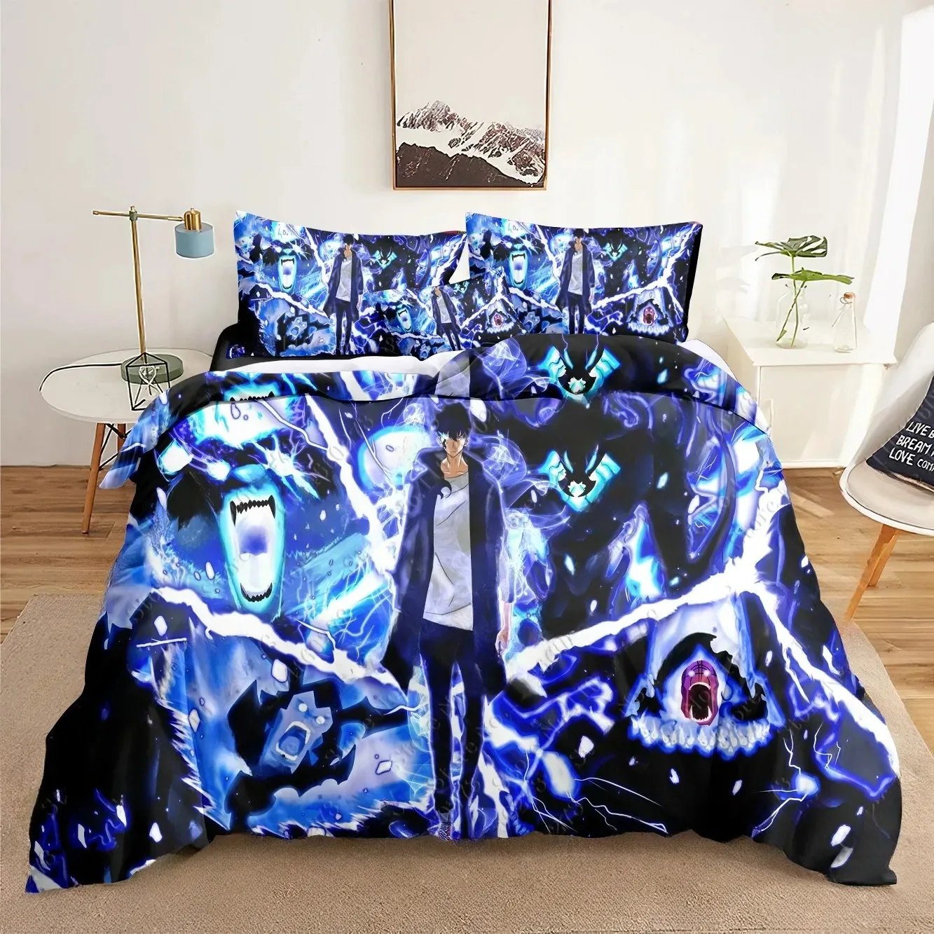 Anime S-Solo L-Leveling Bedding Set 3D Printed Duvet Cover Set With 1-2 Pillowcases Twin King Size For Kids Adult Bedroom Decor