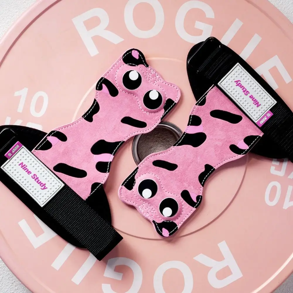 

1 Pair Big Eyes Cat Fitness Power Straps Leather Wear-resistant Kitty Wrist Straps Adjustable SBR Deadlift Power Straps