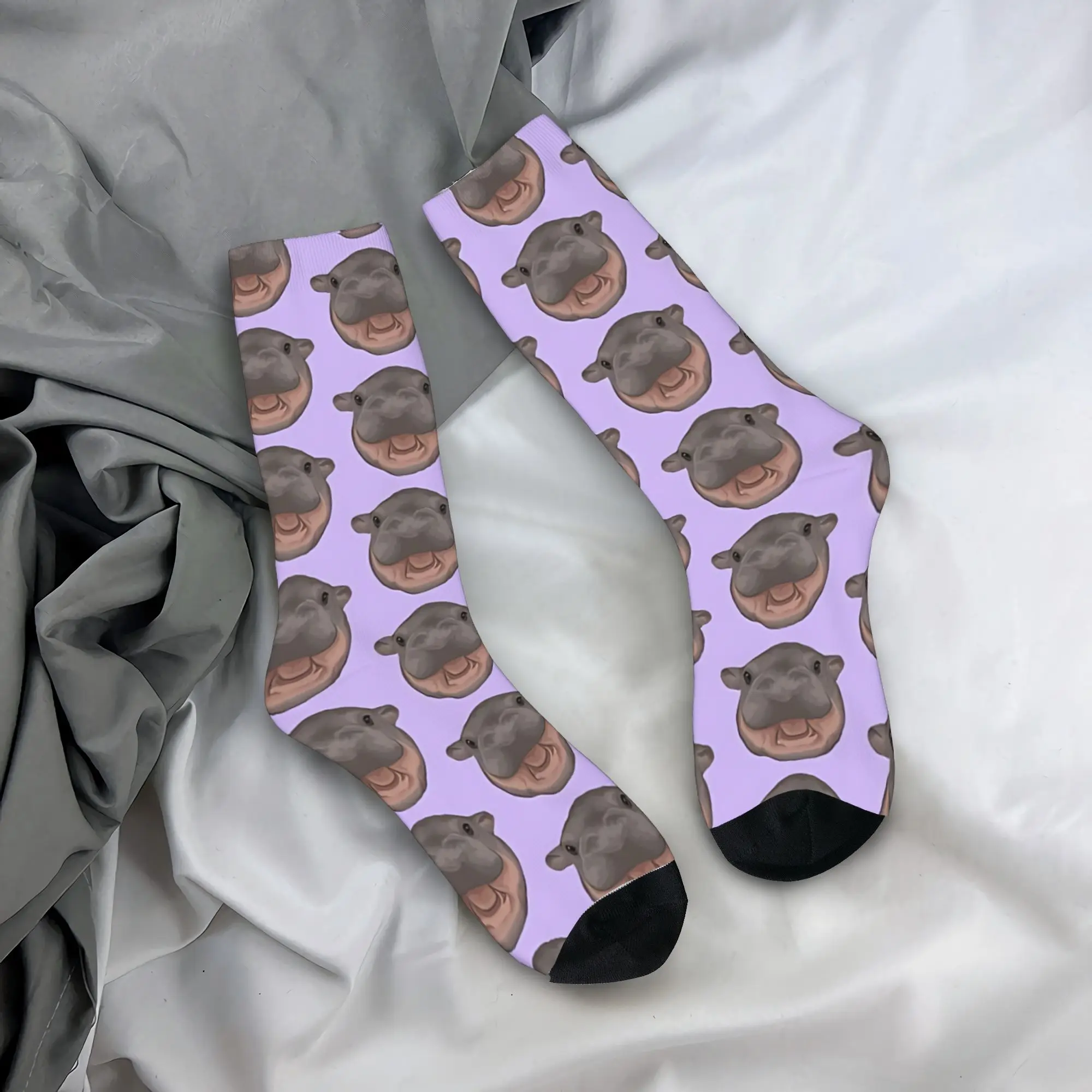 

Взрослые мужские носки Moo Deng Pygmy Hippo Screaming Stockings Нескользящие средние мягкие носки Зимние спортивные носки для отдыха на заказ
