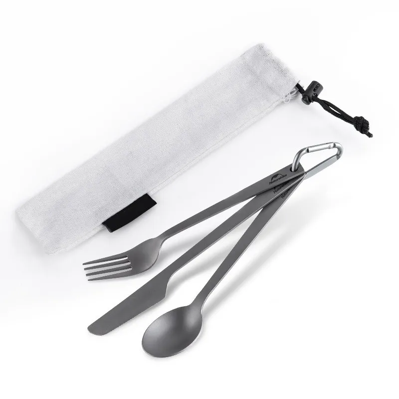 

3 In 1 Titanium Tableware Set Spoon Dinner Cutter Fork Camping Picnic Home