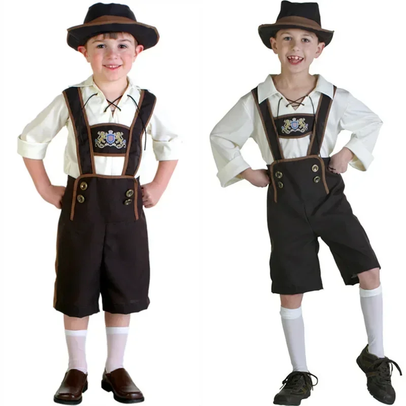 Kids Lederhosen Bavarian Dirndl Dress Children's Girl Oktoberfest Costumes Boys Oktoberfest Cosplay Costume Performance Uniform