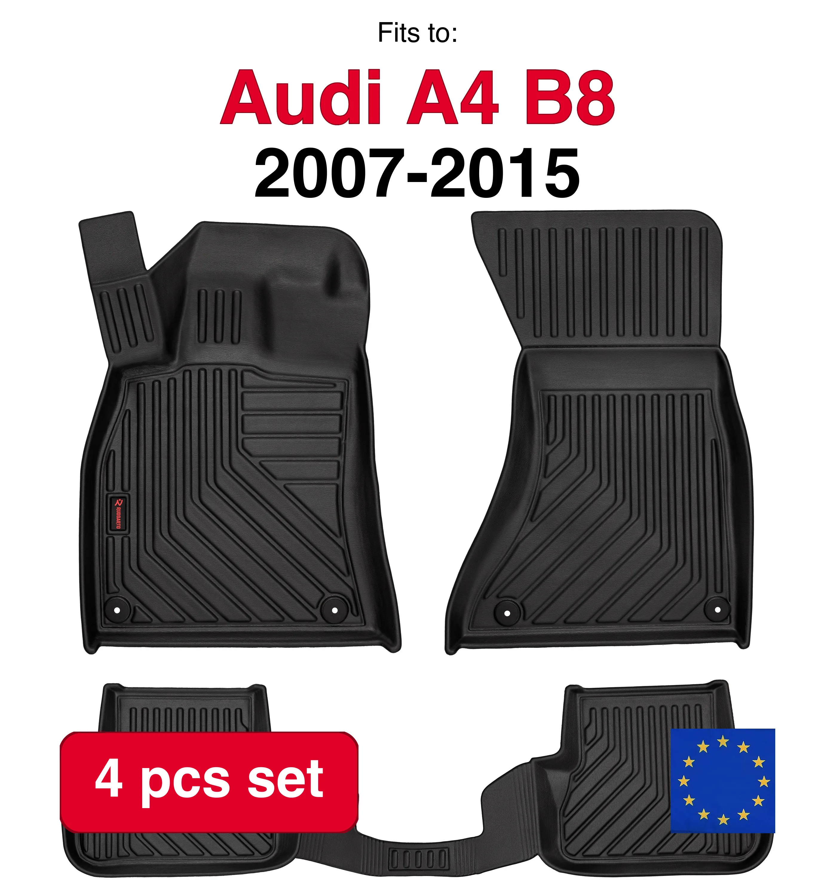 Tapis de voiture en caoutchouc 3D pour Audi A4 B8 berline, station wagon, Avant (2007-2015)-noir adapté (4 pièces)