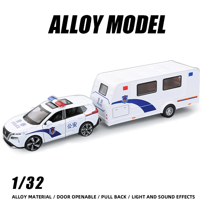 1:32 Alloy Trailer RV police Model car Acousto-optic simulation High simulation design recommend boy cross country gift