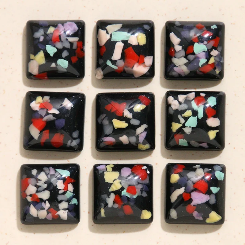 French Luxury Colorful Square Resin CharmsBlack Minimalist Patch DIY Accessories forEarrings Hair ClipsPhone Case Handmade Decor