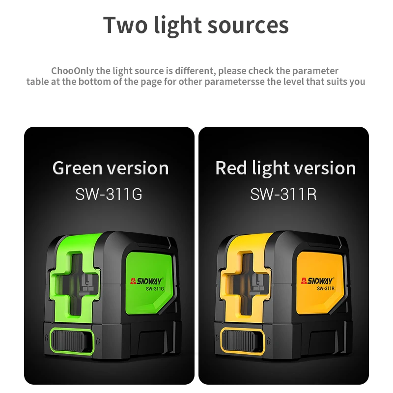 SNDWAY 2 Lines Laser Level Self Levelling ( 4 degrees) Green Red Beam Laser Horizontal & Vertical Cross-Line with Magnetic B