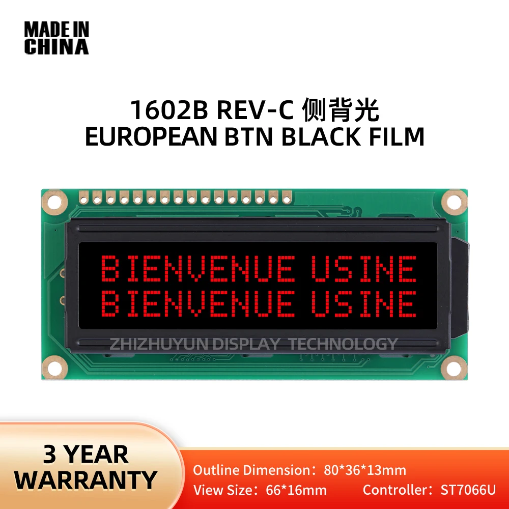 LCD1602B Rev.C 유럽 문자 화면, BTN 블랙 필름, 레드 레터 1602 모듈 디스플레이 화면, 16*2 COB LCD 모듈