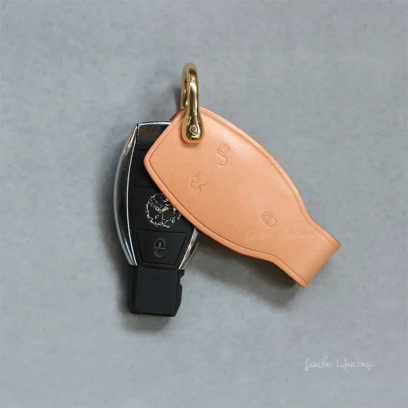 for Hjkl Classic Mercedes Benz Vegetable Tanned Leather Handmade Key Bag Semi Plastic Close Fitting Rotary Key Cover